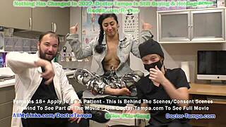 Hot blonde feels thrill sucking dick in bound foursome