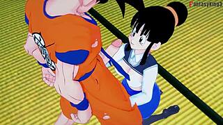 chichi fucks gohan and goku in milf step threesome fantasy