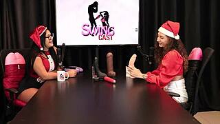 brazilian beauty in sheer red dress for christmas special