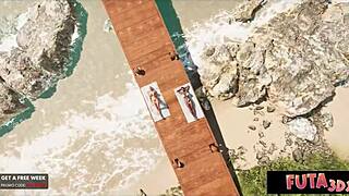 Hot babe gets fucked hard by two big dicked futa hotties