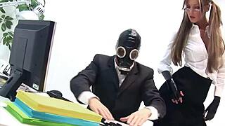 Chesty Blonde Babe In Latex Takes A Hard Shaft