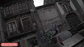 jeny smith experiences strap bondage in public setting. heels and shoes add to outdoor scene.