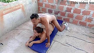 my wife's horny bitch teases me on the terrace and I cum on her tits part 2