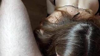 Teen slut looks in eyes while sucking dick and balls until cumshot in mouth