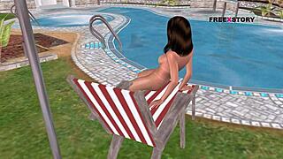 An Animated 3d Cartoon Porn Video - A Cute Girl Masturbating Using Bottle Near Swimming Pool