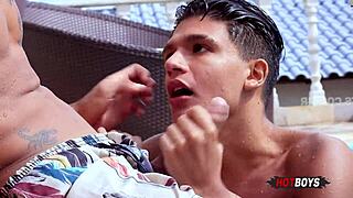 The naughty young teen boy gets his ass fucked with big cock in amateur blowjob session