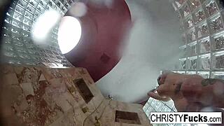 hot shower fun with christy dahlia and ivan featuring big tits ass tattoo pussy oral lesbian sex brunette bathing tits