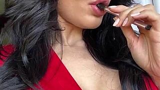 Brunette babe caught fingering to intense orgasm in private moment