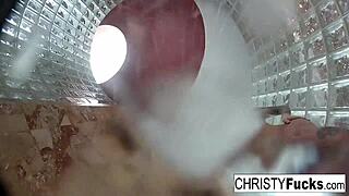 hot shower fun with christy dahlia and ivan featuring big tits ass tattoo pussy oral lesbian sex brunette bathing tits