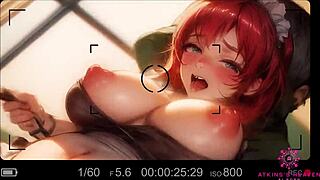 Horny redhead maid pleases her boss with huge breasts