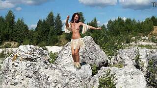 Wow! Topless Mature Dancing Wild in White Stone Quarry!