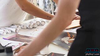 Blonde Playboy Bunnies Pose Nude With Natural Tits And Nipples On Photoshoot Set