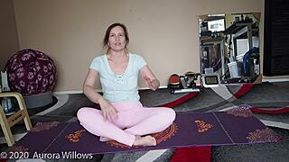 Yoga Lesson 362 with Shaved Pussy Instruction and Femdom Ass Play