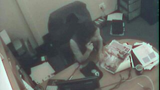 Blonde secretary engages in self-pleasure at office during work hours.