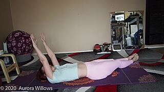 Yoga Lesson 362 with Shaved Pussy Instruction and Femdom Ass Play