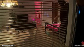 Bound student gets her tight pussy fucked hard while gagging on a massive cock.