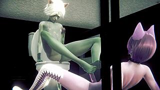 Furry Yaoi: Grey Cat Boy And Pink Cat Boy Sex In Public Toilet - Sissy Crossdress Japanese Asian Manga Anime Film Game Porn Gay