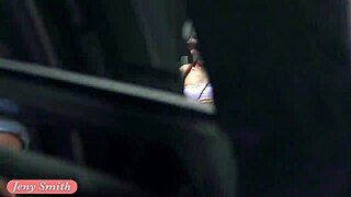 jeny smith walks naked in public with see-through dress exposing her pussy