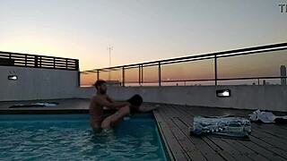 Accountant cums hard in pool at sunset! 🌅