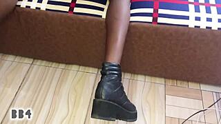 Amateur ebony girl sucks monster bbc in red booty shorts. Then gets fucked hard in bedroom.