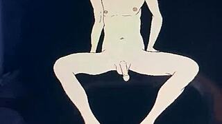 in this cartoon, the babe looks at his big penis