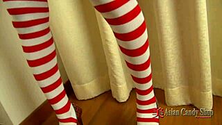 Christmas Nude Asian Teen Girls Stripping in Festive Solo Show