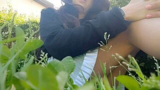 Pee on the Grass with Chantal Channel in Public Sexy Dress Close-Up