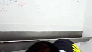 Watch three black guys in bathroom orgy