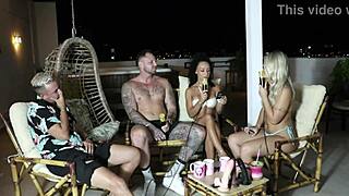 Morena rides cock while Bruna sucks tits?