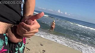 Hey girls, wanna help me finish on this beach while I stroke?