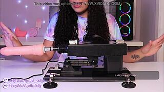 Agatha Dolly unboxes her new sex machine and tests it on all fours.