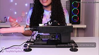 Agatha Dolly unboxes her new sex machine and tests it on all fours.