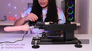 Agatha Dolly unboxes her new sex machine and tests it on all fours.