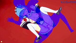 Oh wow, Emilia and Rem fuck Subaru intensely in this Re:Zero hentai!