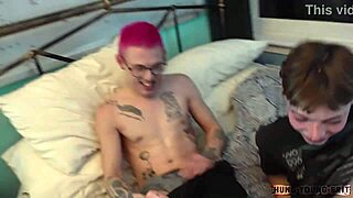 Two tattooed twinks fucking roughly on my bed?