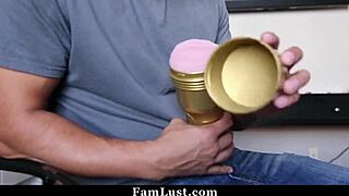 Stepbro caught using fleshlight to his petite stepsis with small tits and big cock!
