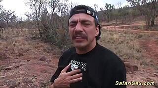 skinny african babe gets fucked outdoors by european with monster cock