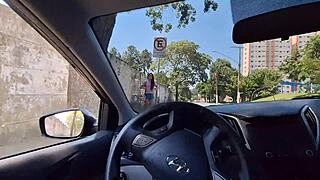 This risky outdoor masturbation for the hot girl watching from the bus stop 😏