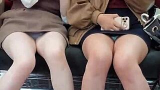 japanese cuties teasing with upskirts on the train for you