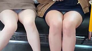 japanese cuties teasing with upskirts on the train for you