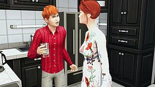 Stepson Caught Masturbating, Mature Woman Helps With Sex