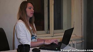 Young Courtesans: Aubrey's Shaved Pussy Creampied in Stockings