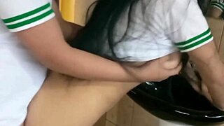 Mexi teen gets creampied in the bathroom after gym class