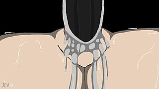 this porn animation features blowjob, doggystyle, and creampie in cartoon style