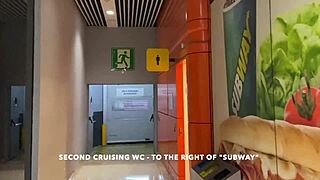 Gay cruising in public wc shopping mall for extreme blowjob and huge facial cum