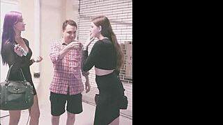 two goddesses amadahy and miskha kick andrea dipre's balls outdoors