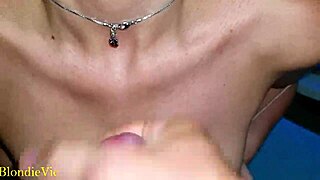 Real couple enjoys homemade sloppy blowjob leading to cum on big tits