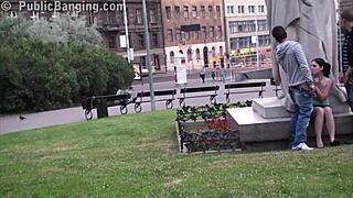 Young Cute Teen Girl Banged Publicly By Statue In Threesome!