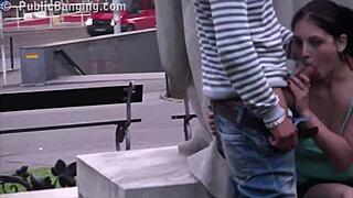 Young Cute Teen Girl Banged Publicly By Statue In Threesome!