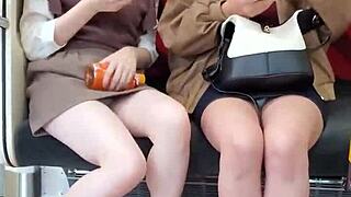 japanese cuties teasing with upskirts on the train for you